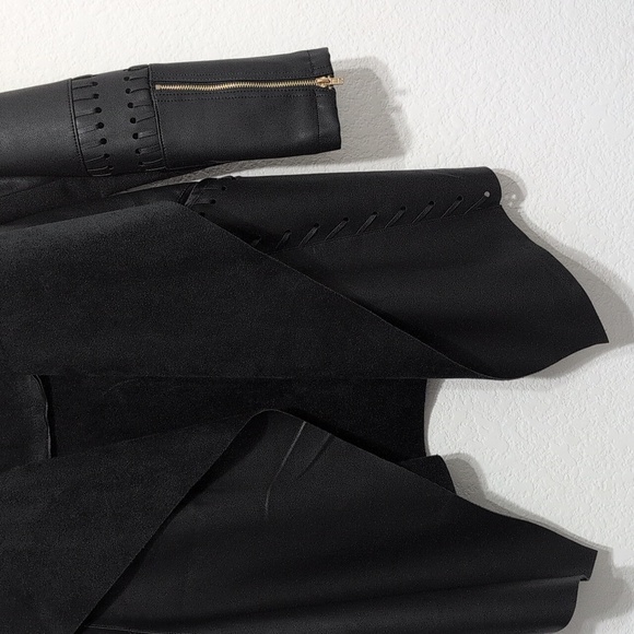 Vici Black Faux Leather and Suede Waterfall Open Jacket Women's Size XS - Picture 6 of 13